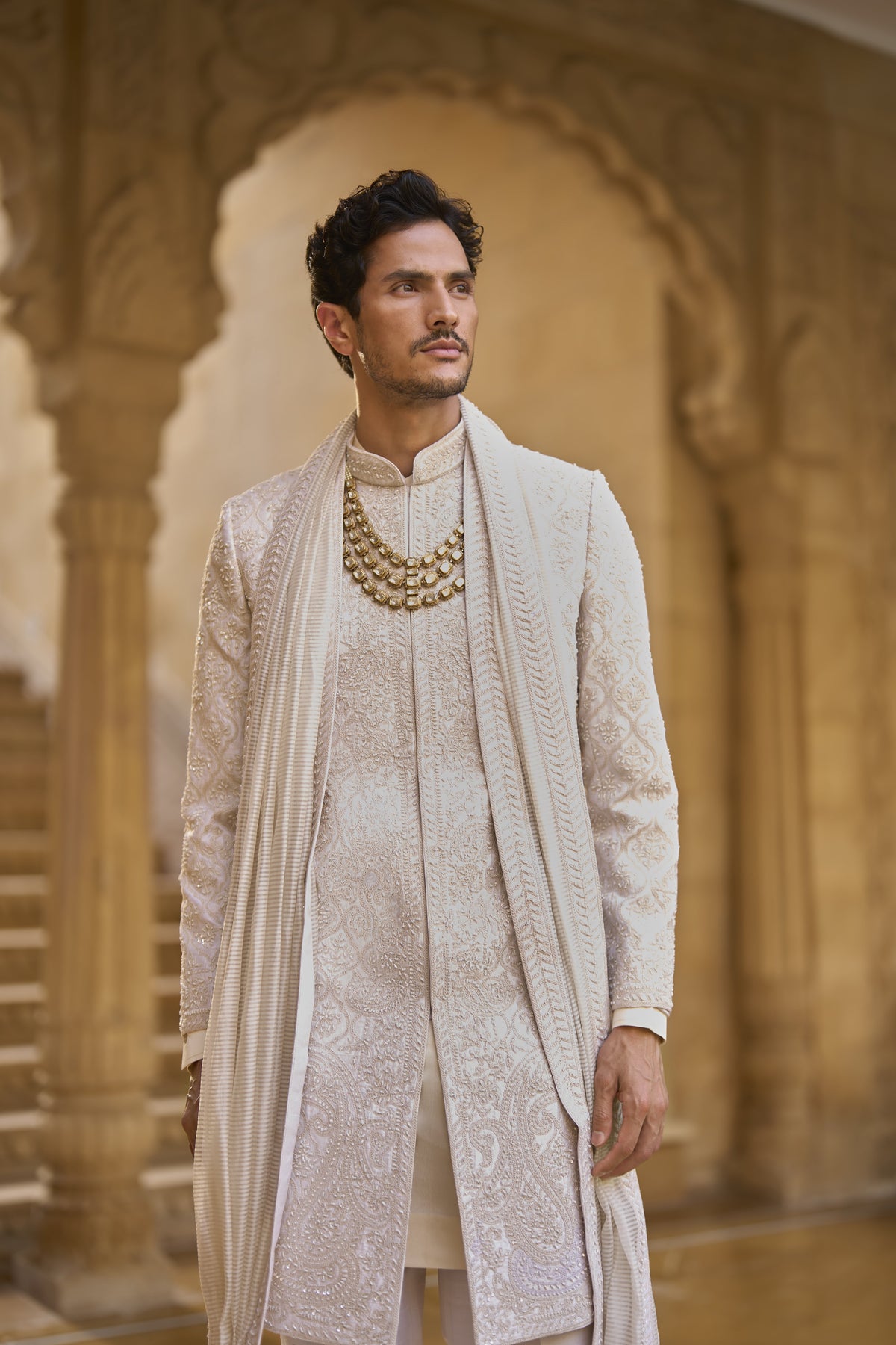 Ivory Abstract Sherwani Set