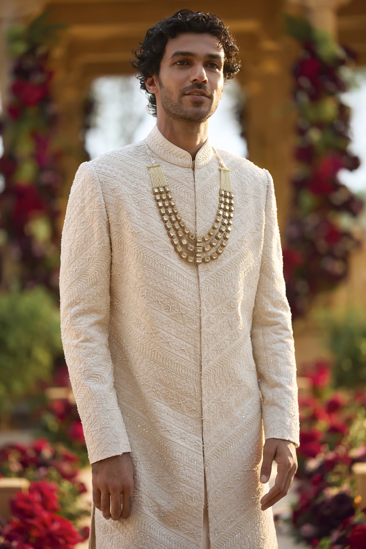 Cream Pearl Sherwani Set