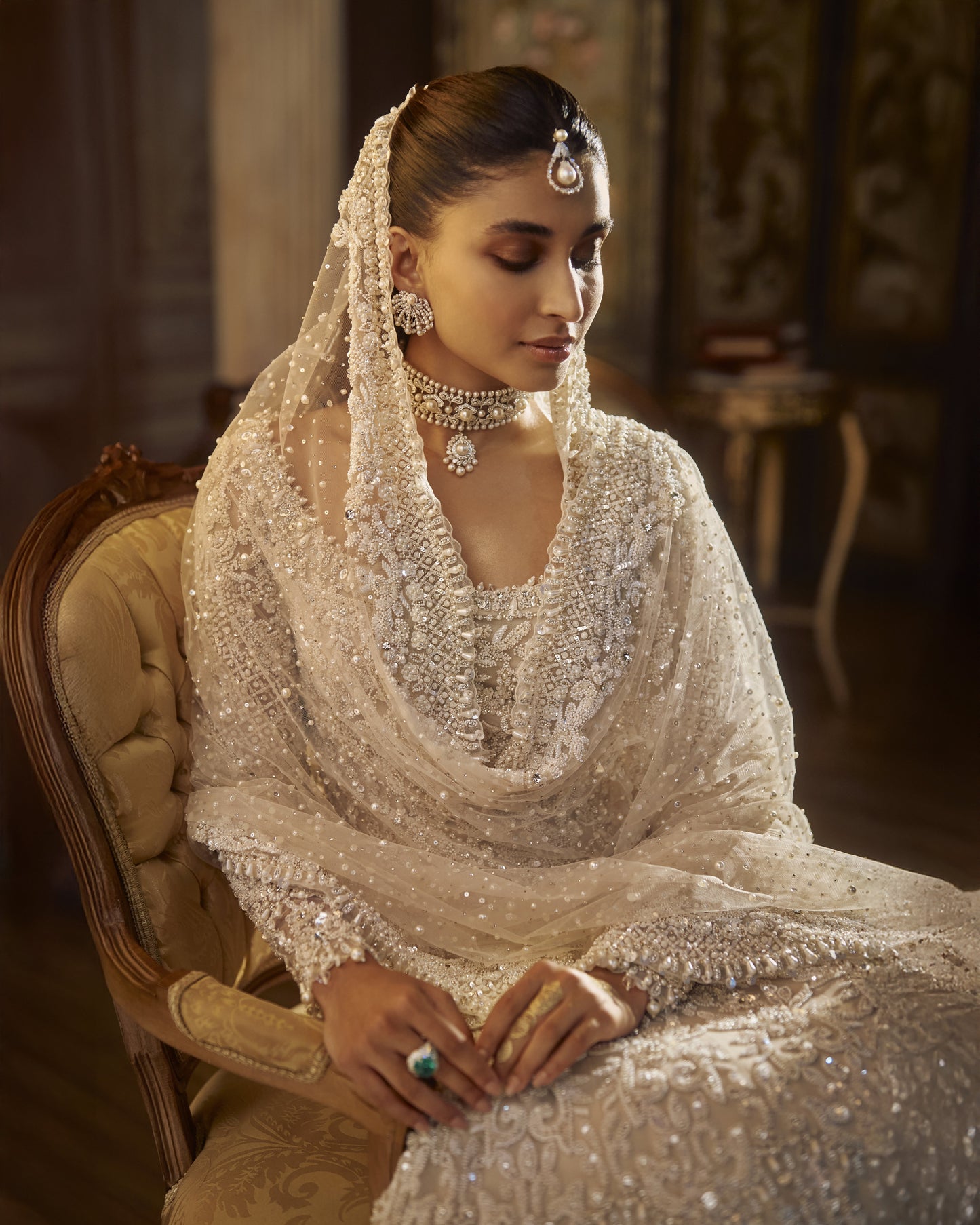 Vinatge Ivory Pearl Lehenga Set