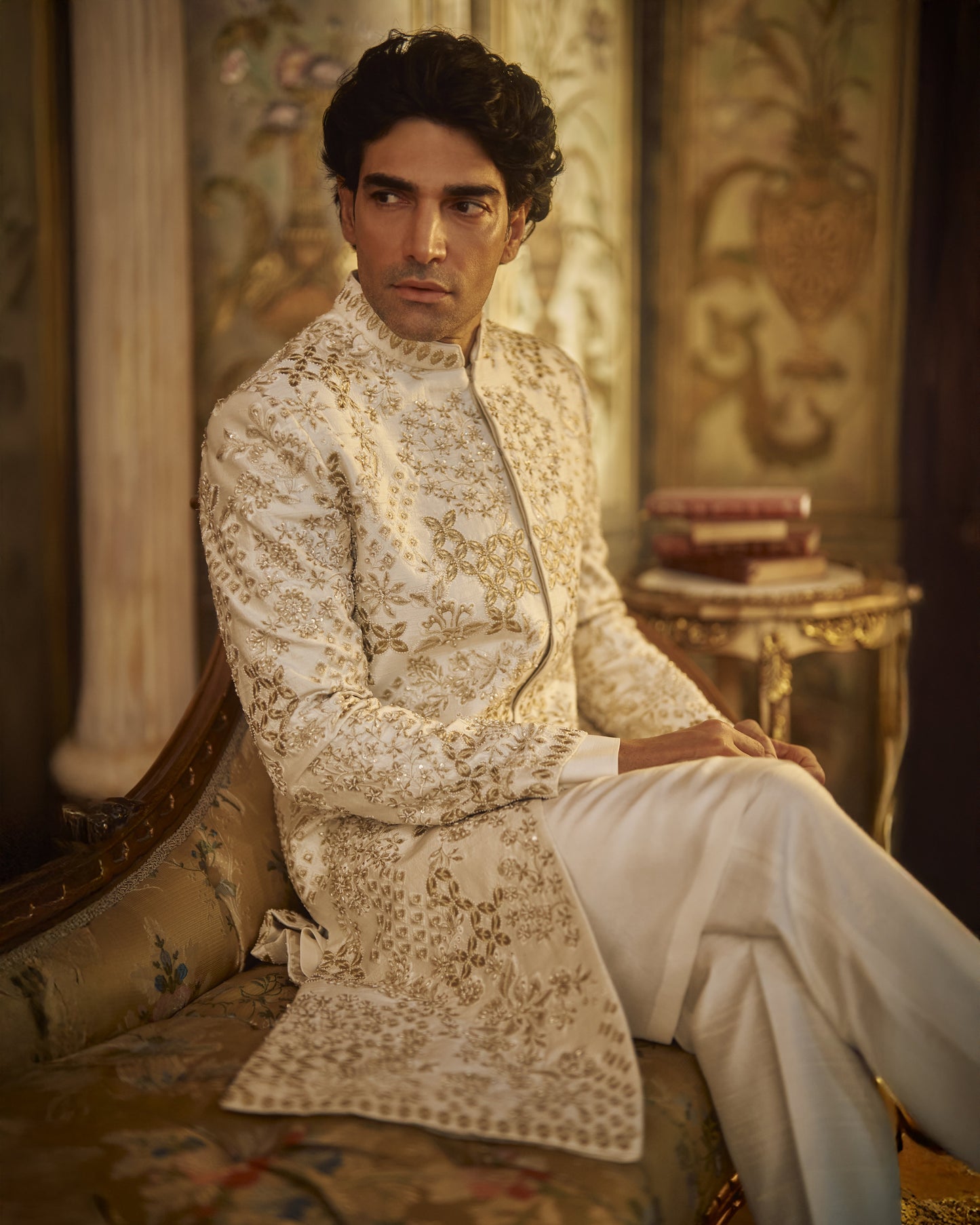 Ivory Gold Sherwani Set