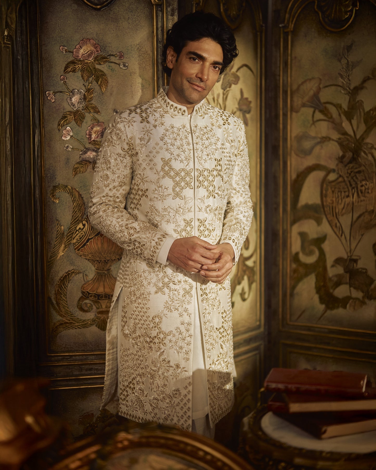 Ivory Gold Sherwani Set