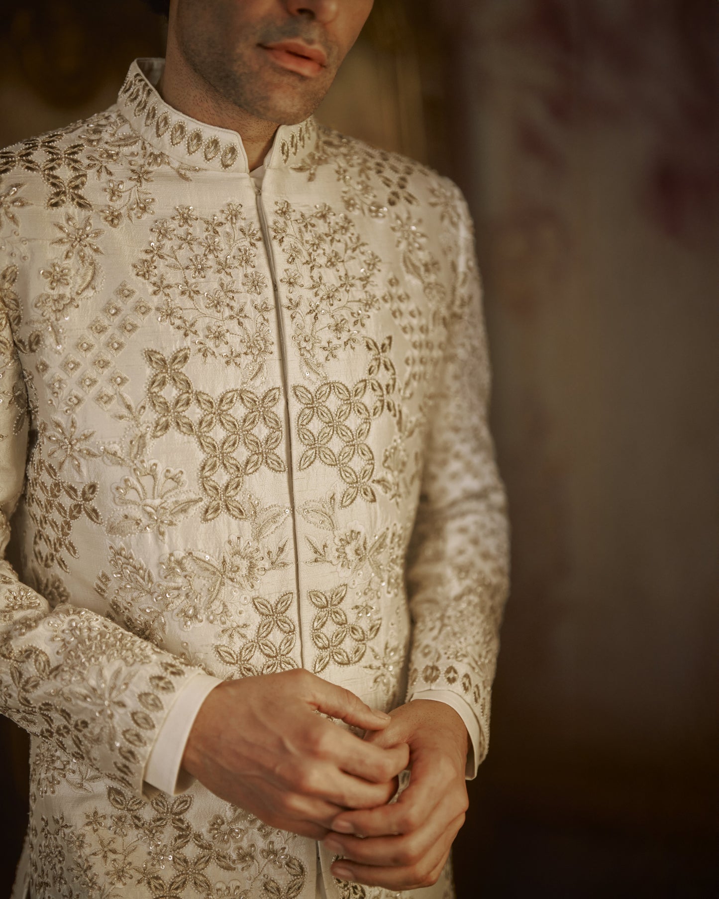 Ivory Gold Sherwani Set