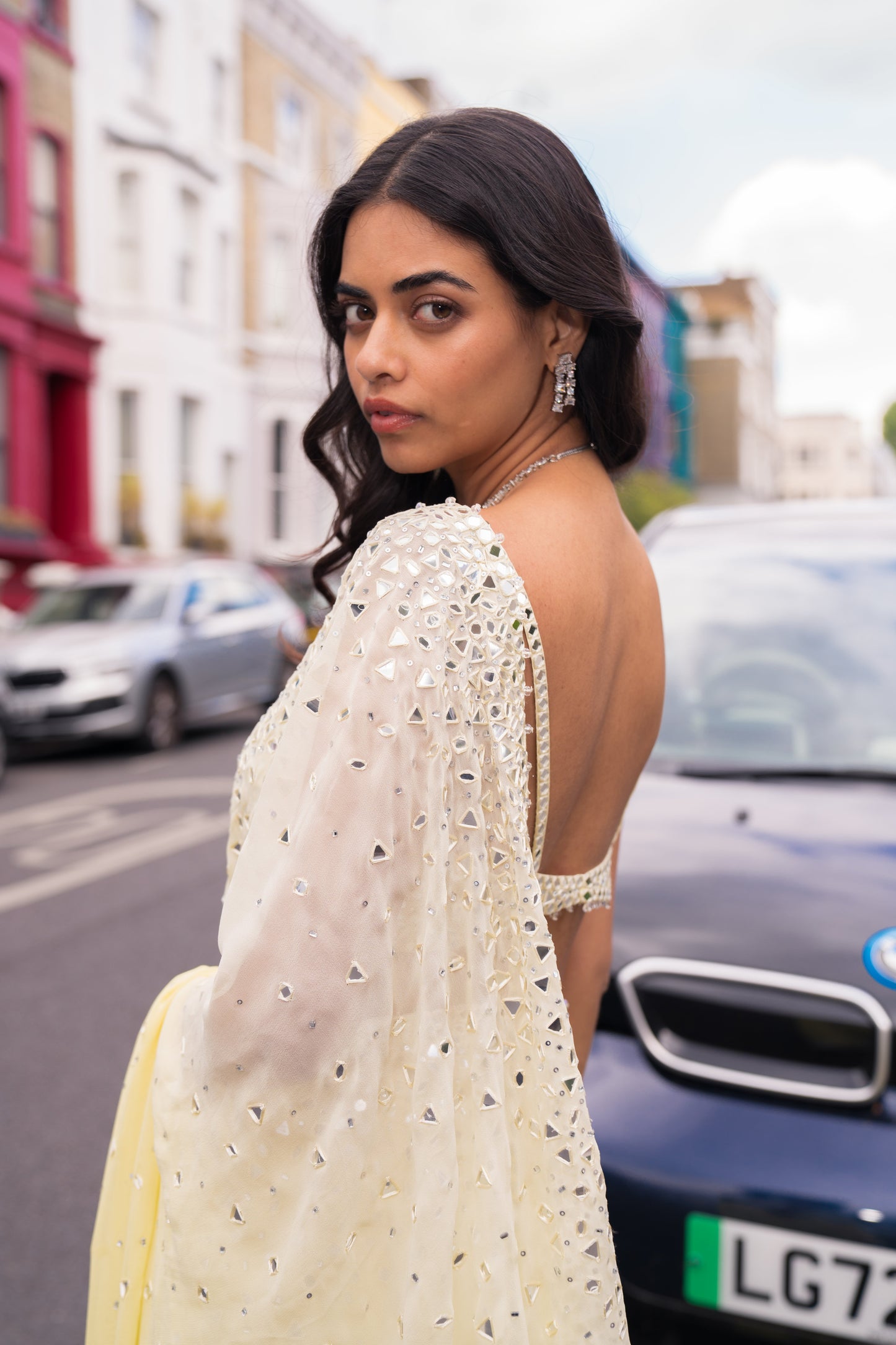 Ombre Lemon Mirror Work Saree