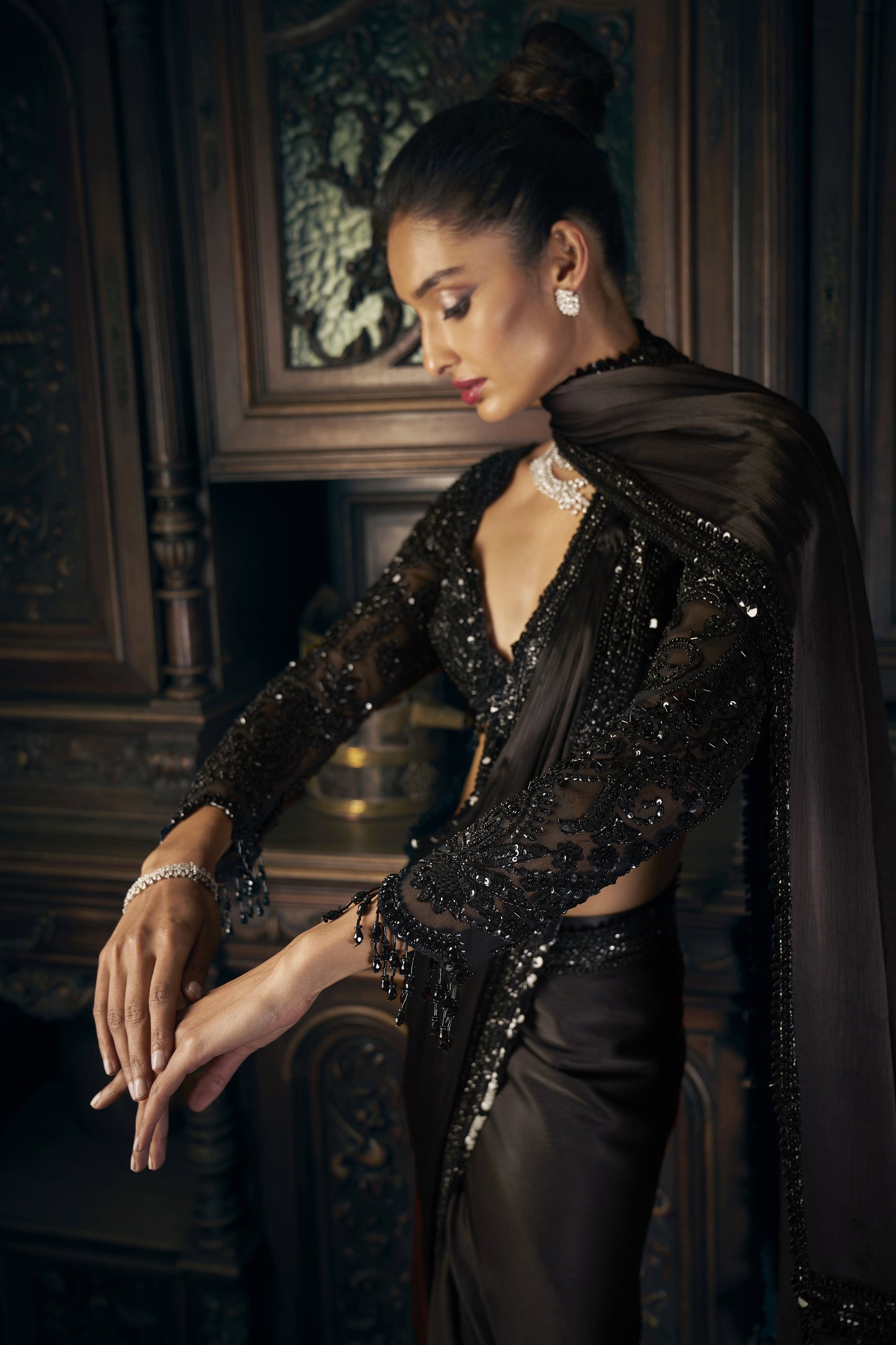 Black Sttiched saree