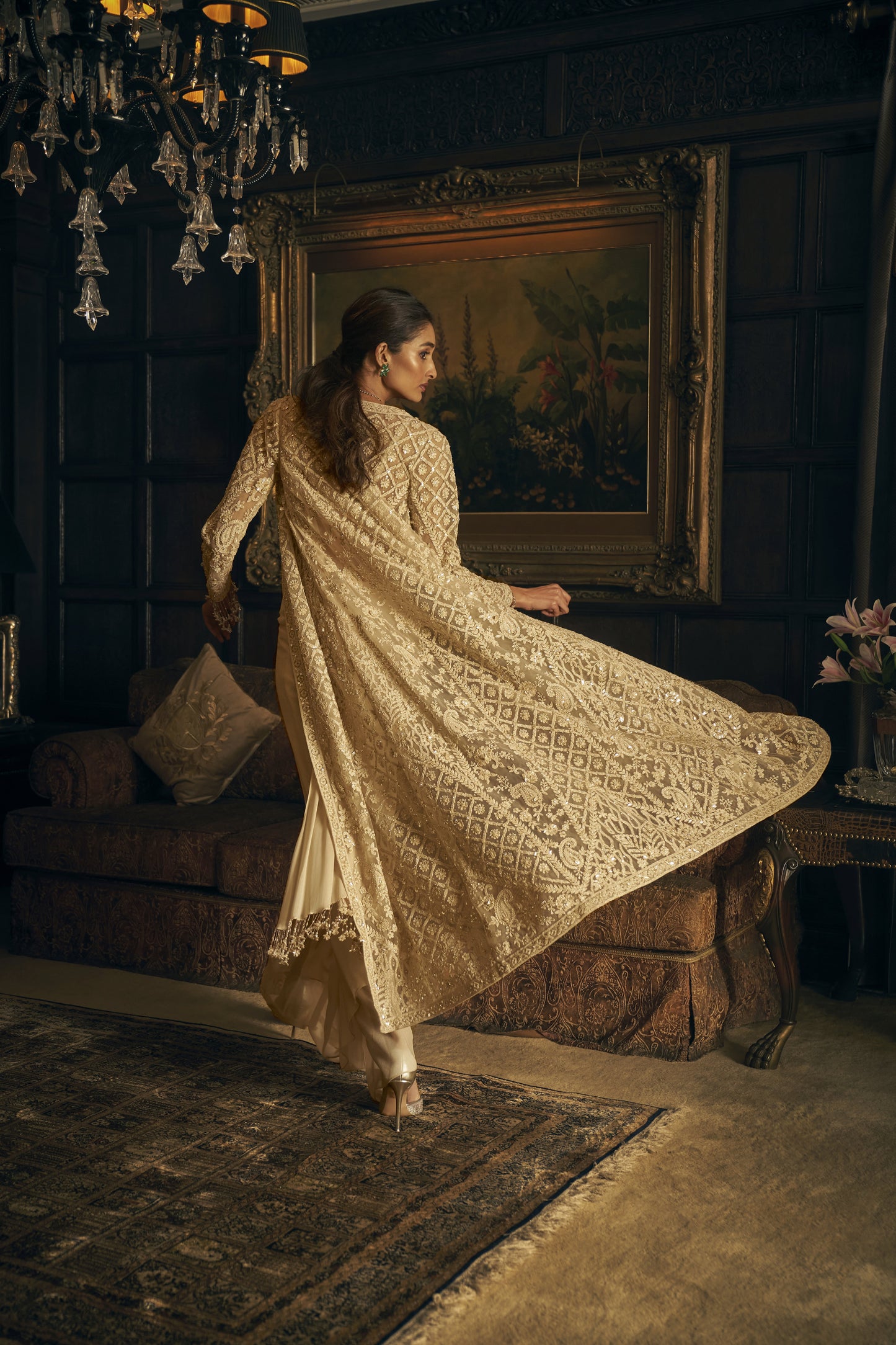 Nude Stitched & Jacket Saree