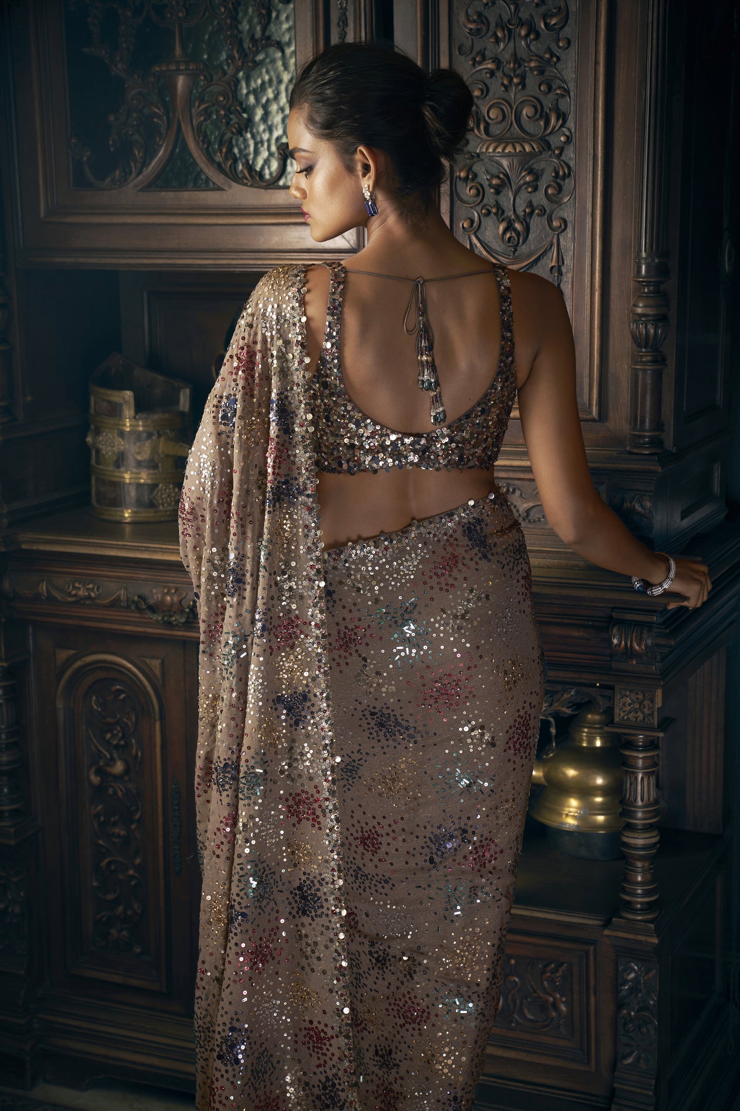 Ash Grey Sequin Saree