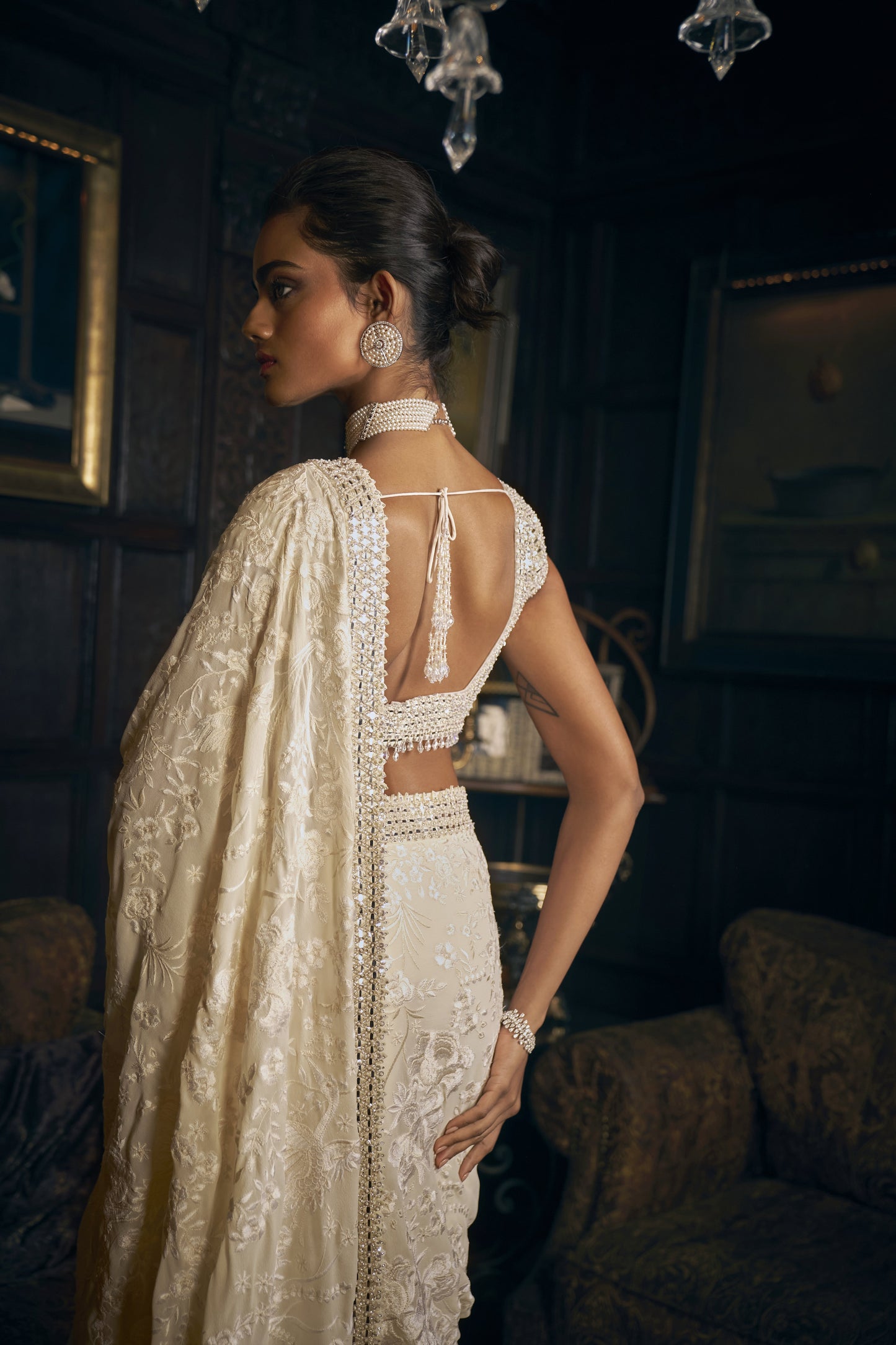 Ivory Thread Work Saree