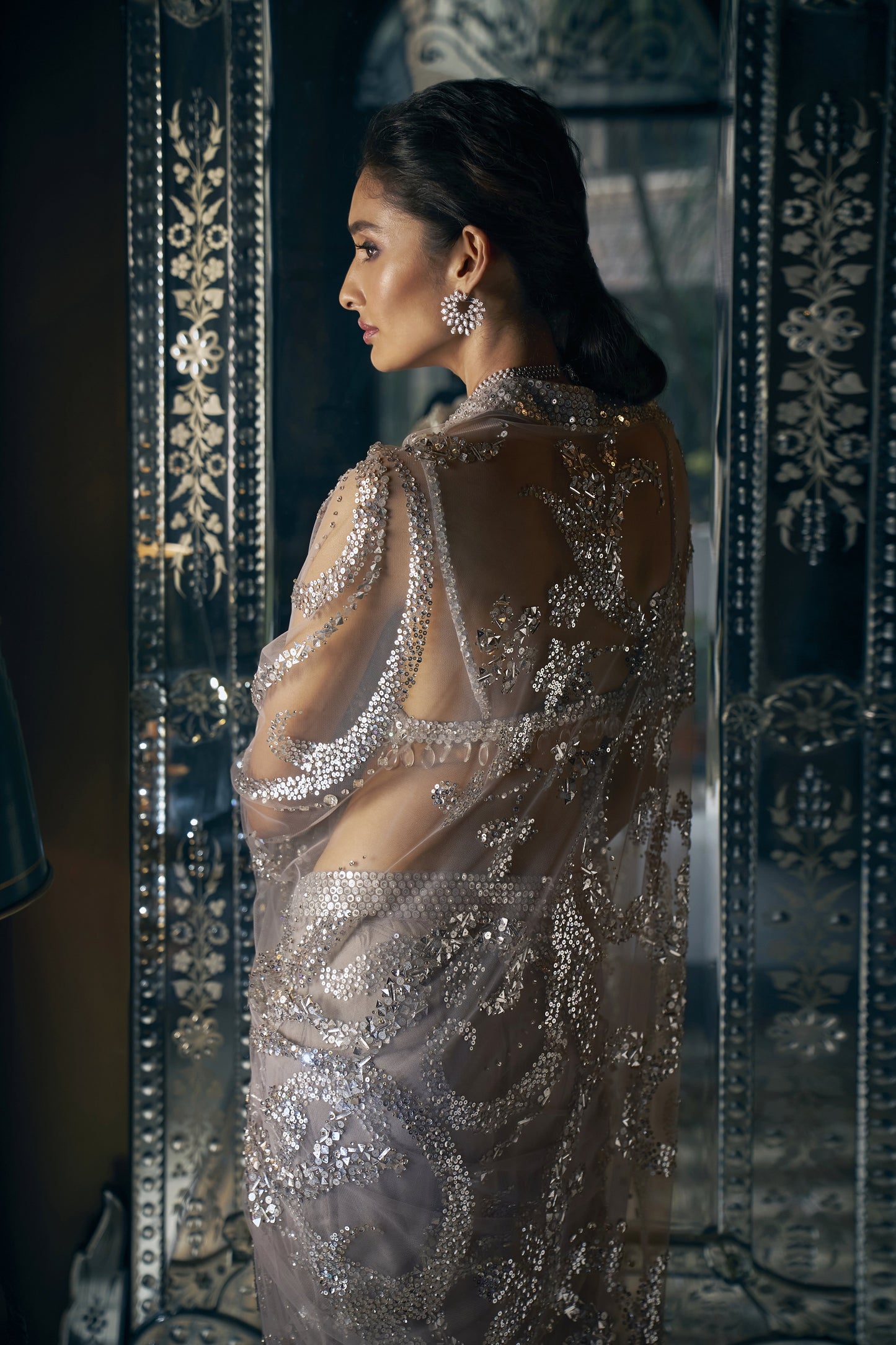 Steel Grey Sequin Saree