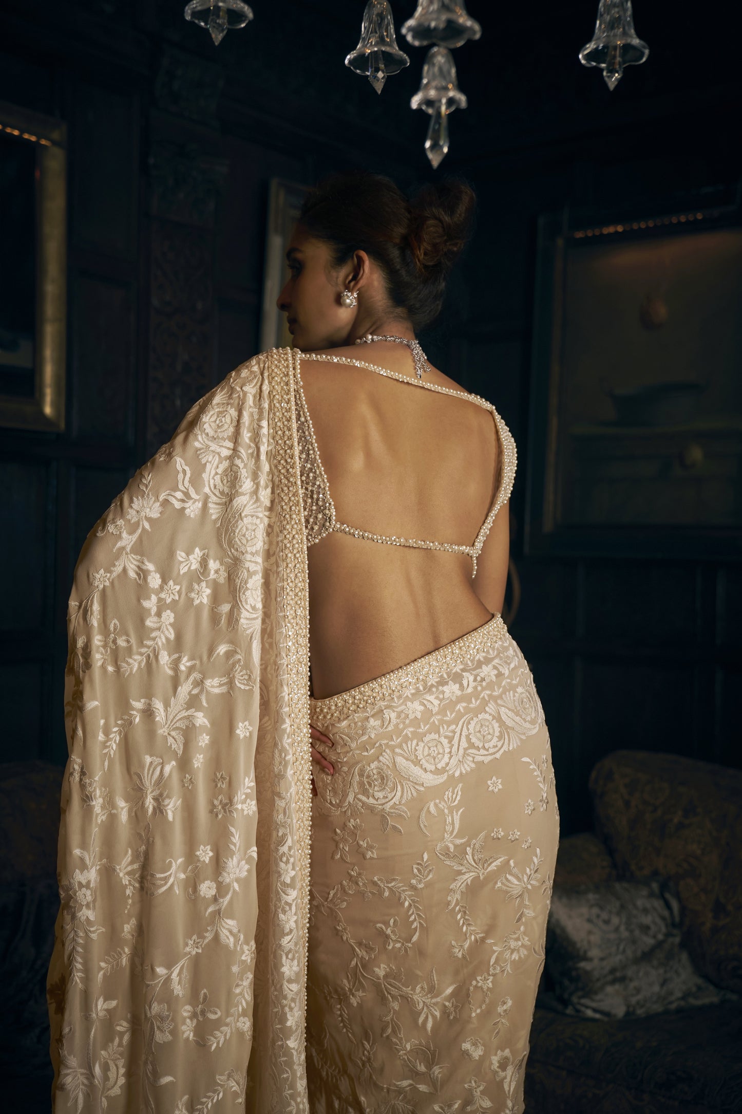Nude Thread Work Saree