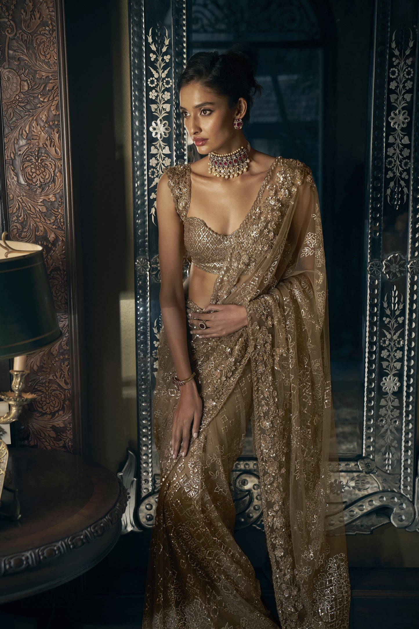 Anitque Gold Sequin Saree