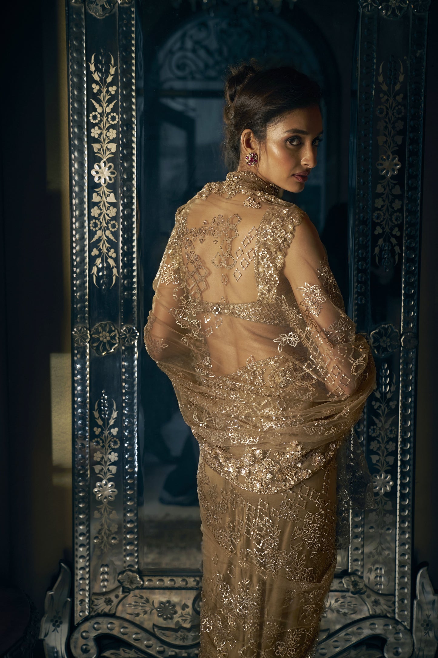 Anitque Gold Sequin Saree