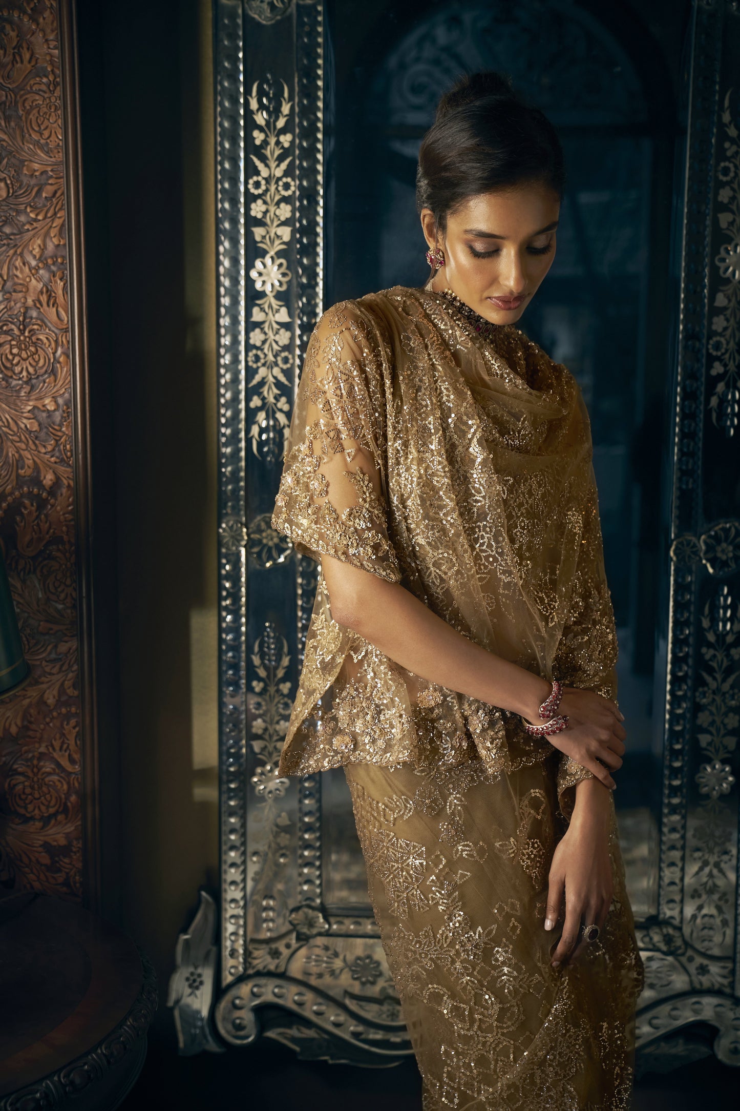 Anitque Gold Sequin Saree