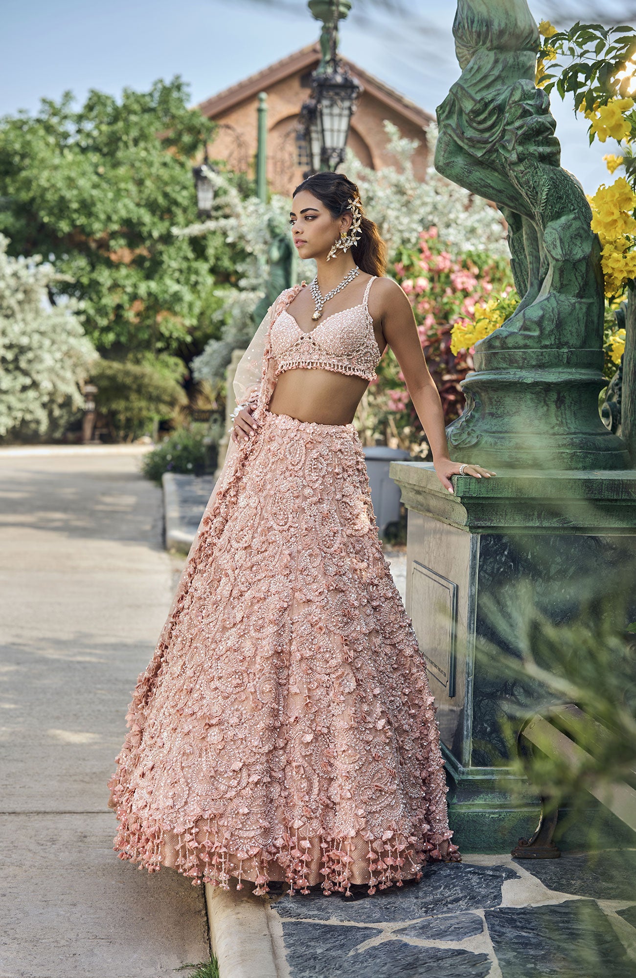 Peach Three-Dimensional Lehenga Set
