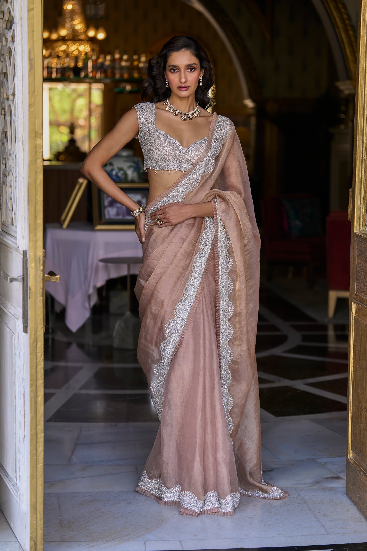 Copper Tissue Organza Designer Saree