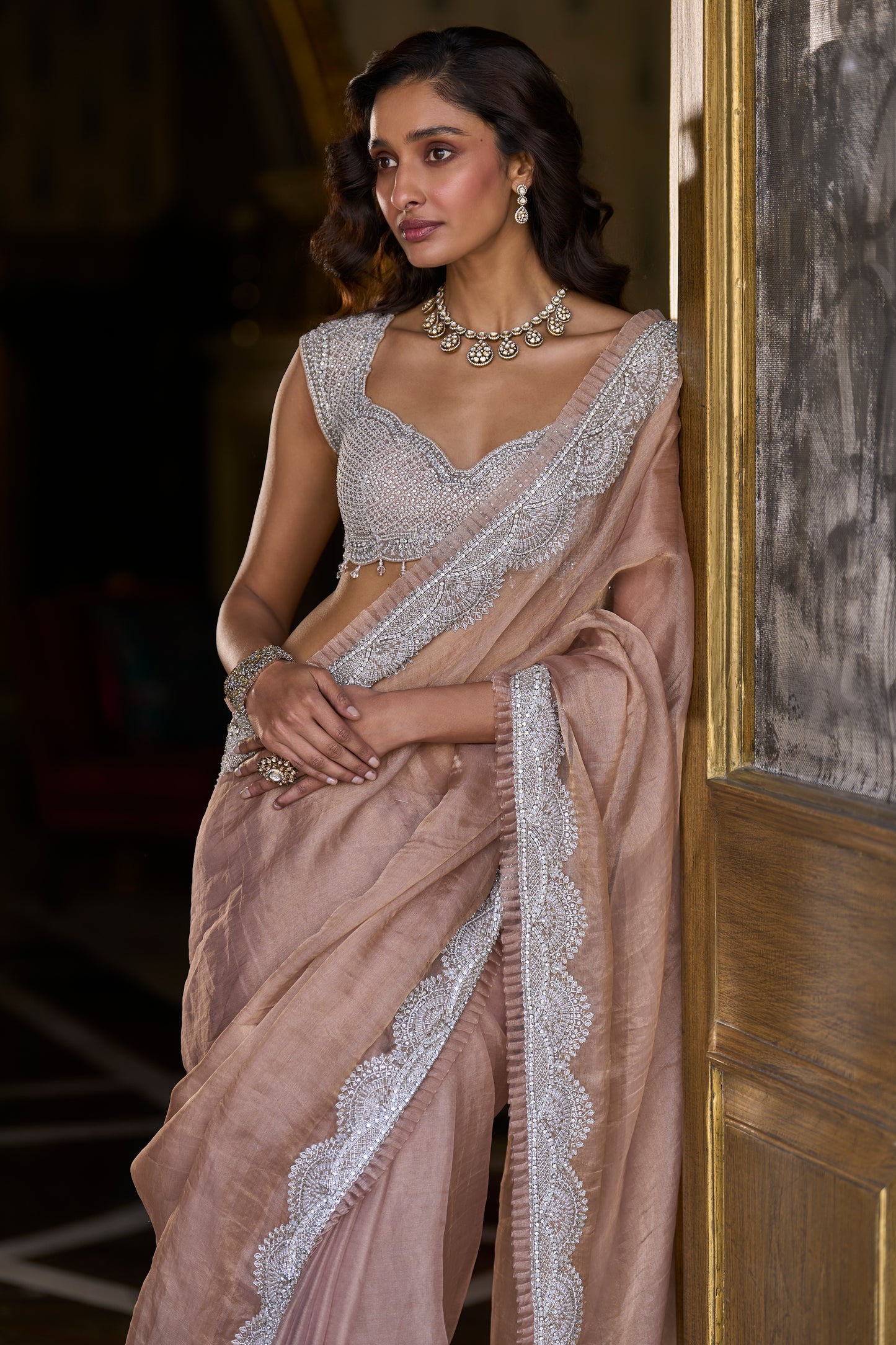 Copper Tissue Organza Designer Saree