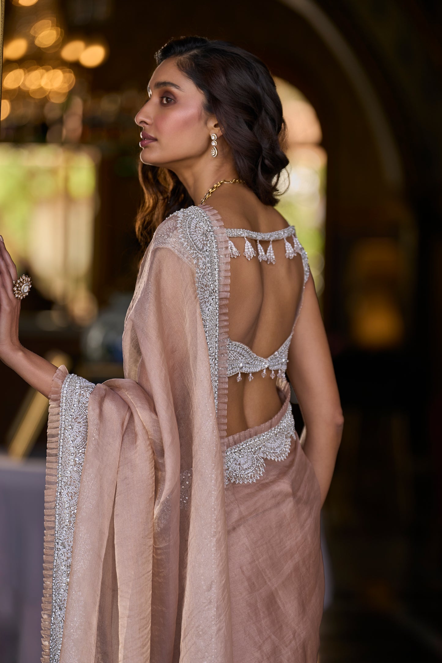 Copper Tissue Organza Designer Saree
