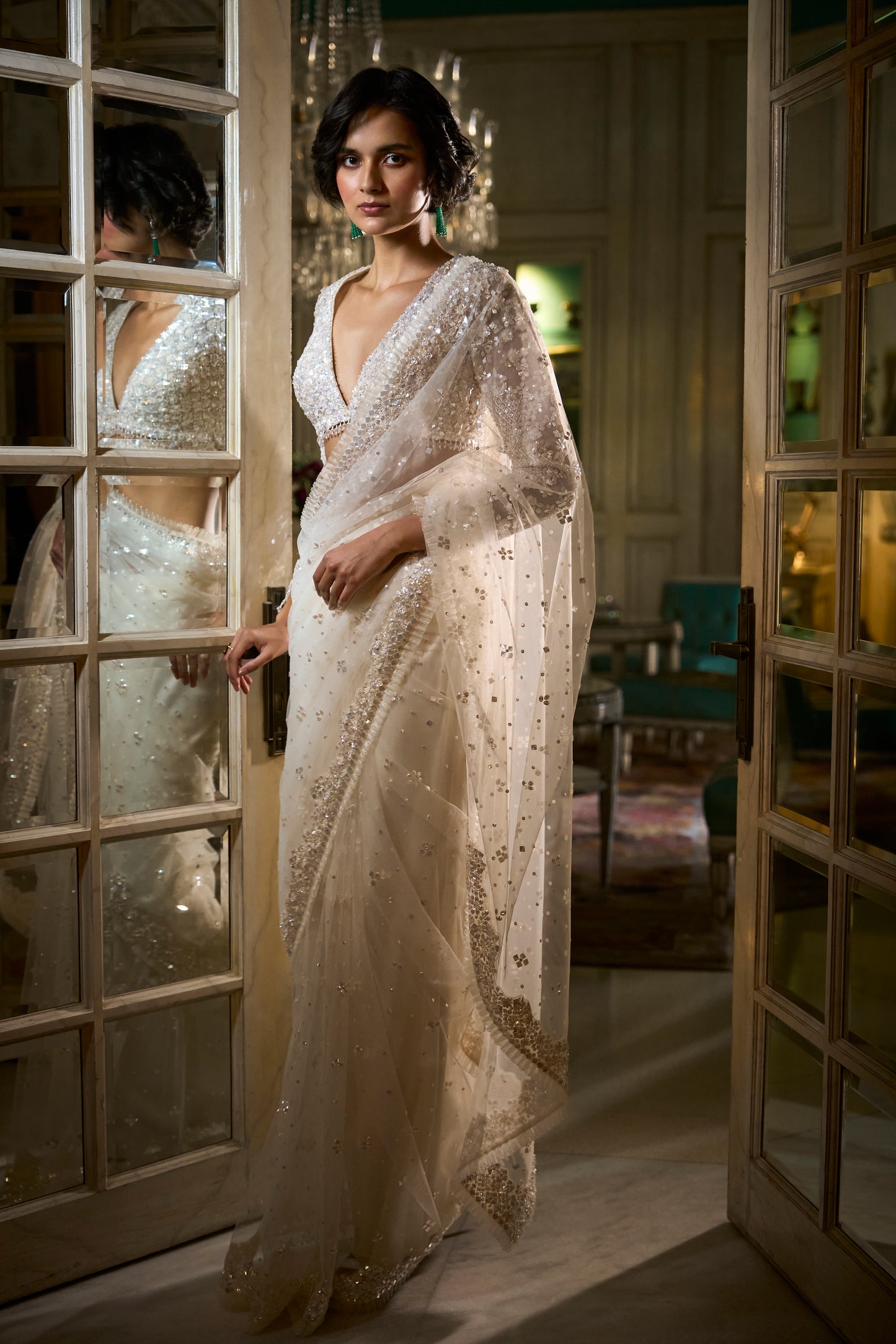 Ivory Designer Sequin Saree
