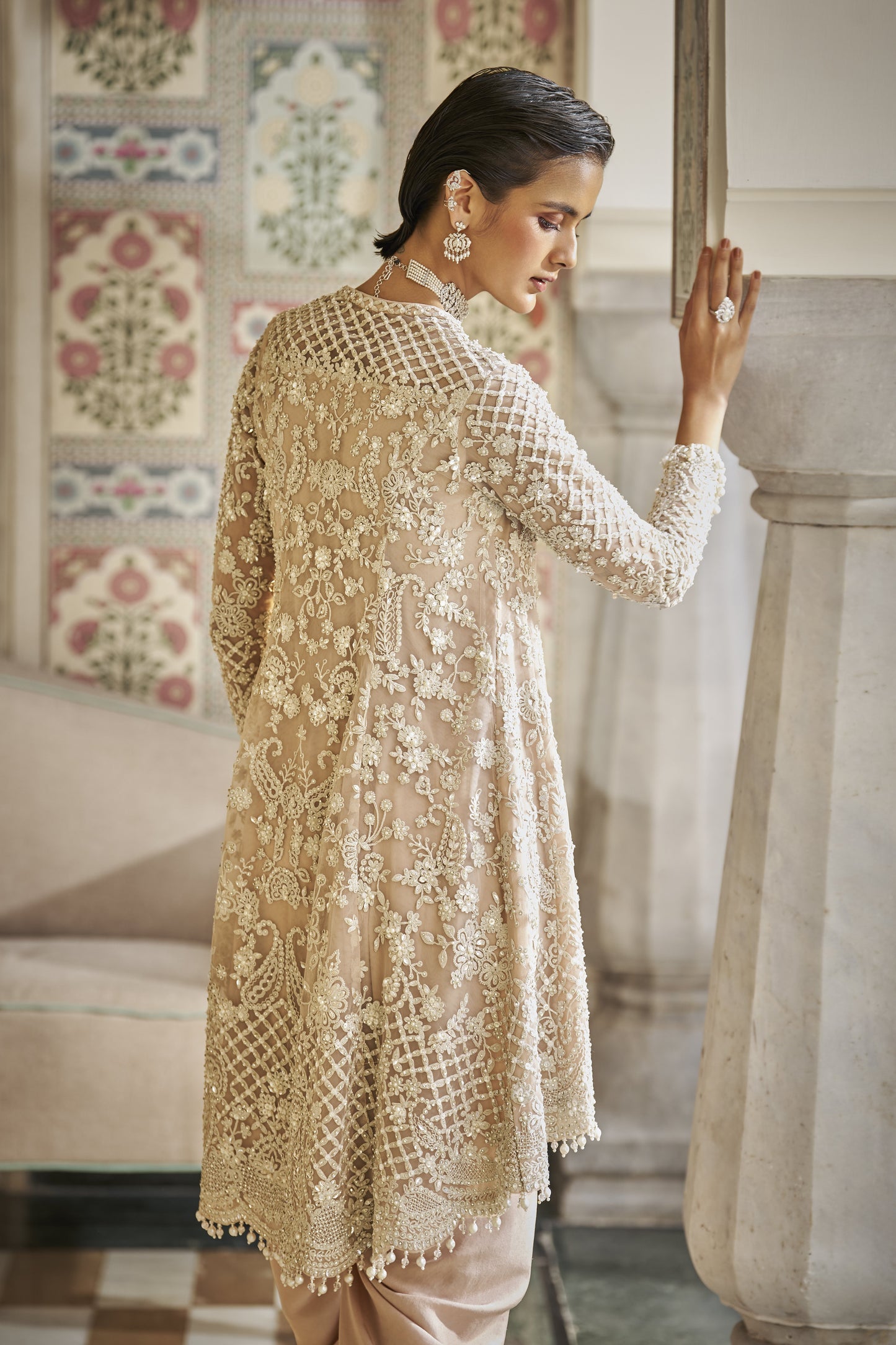 Nude Pearl Dhoti Set
