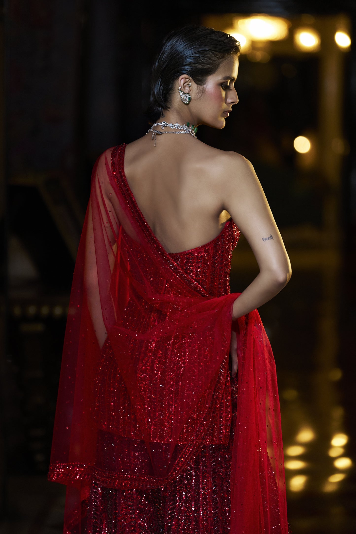 Off-Shoulder Red Sharara Set
