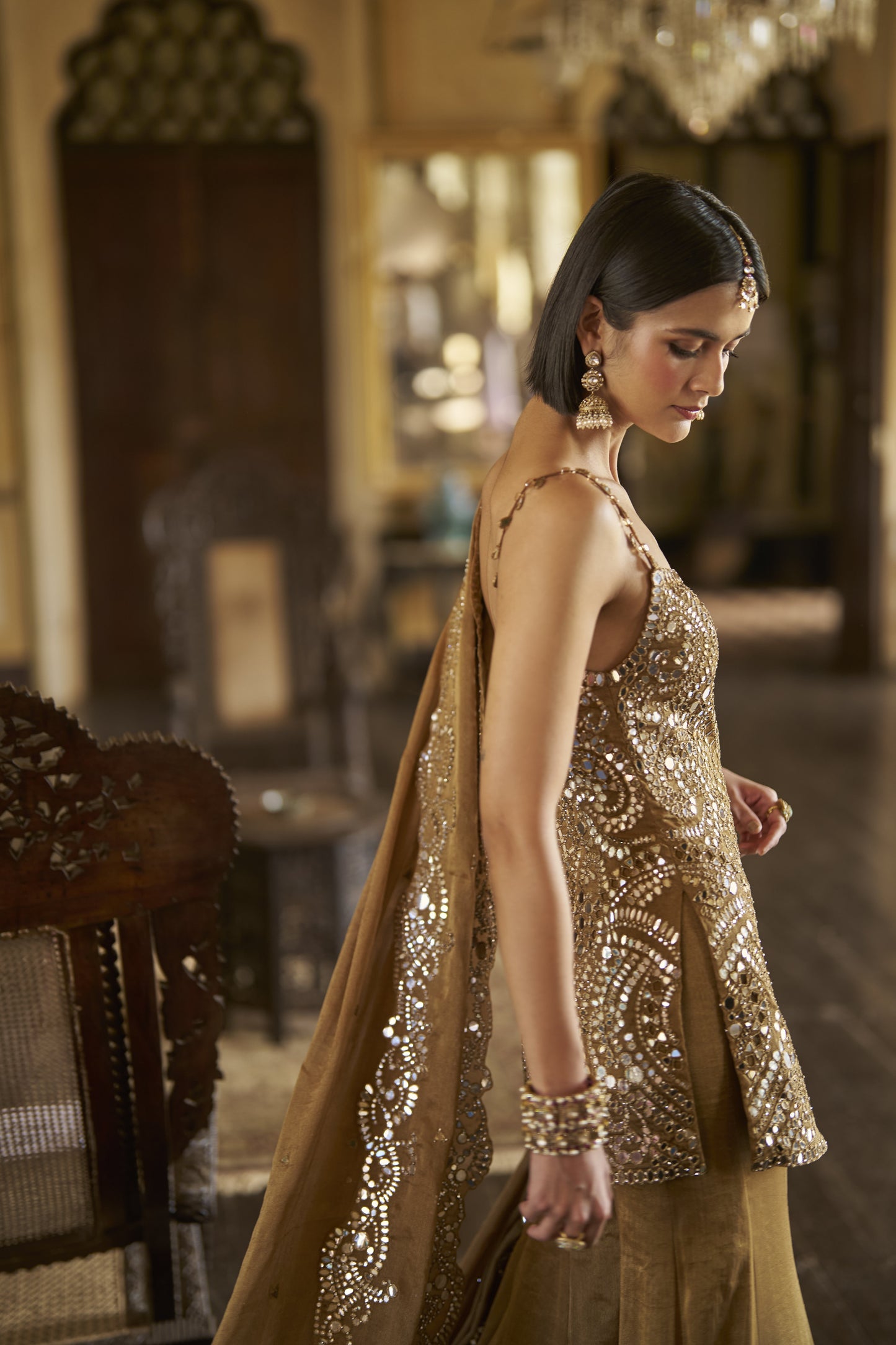 Antique Gold Mirror Sharara Set