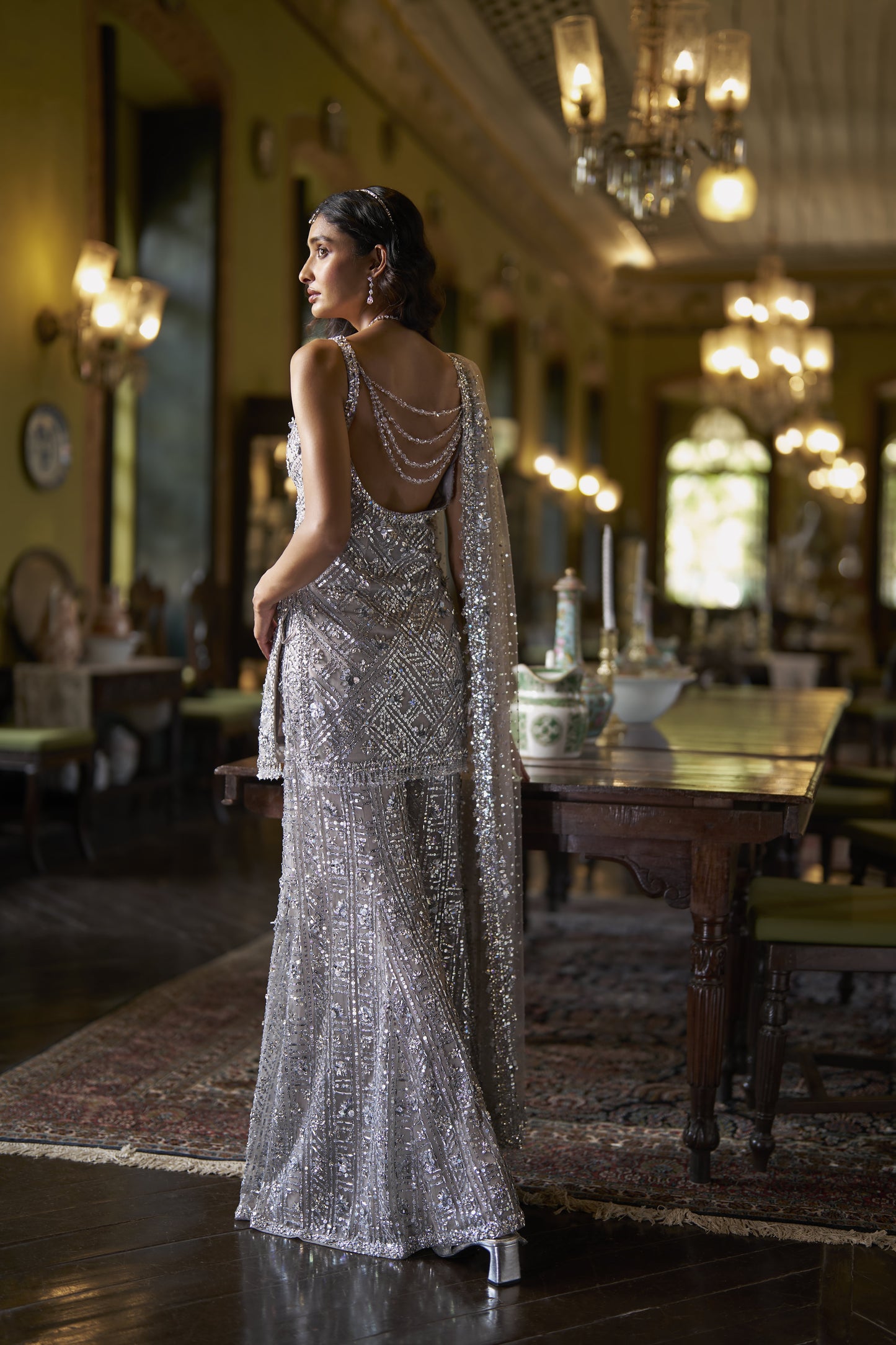 Silver Sequin Sharara Set