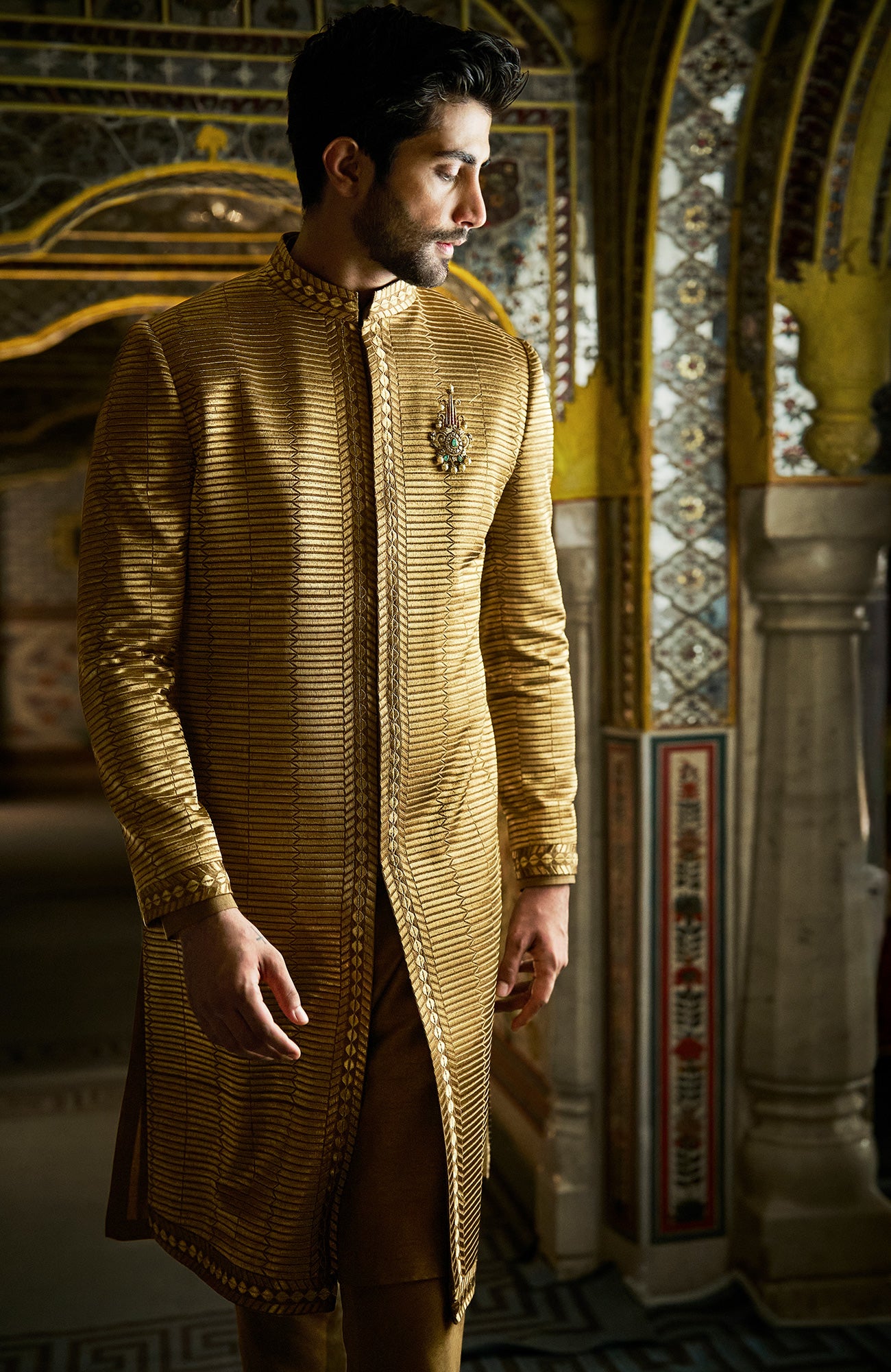 Military Green Sherwani Set