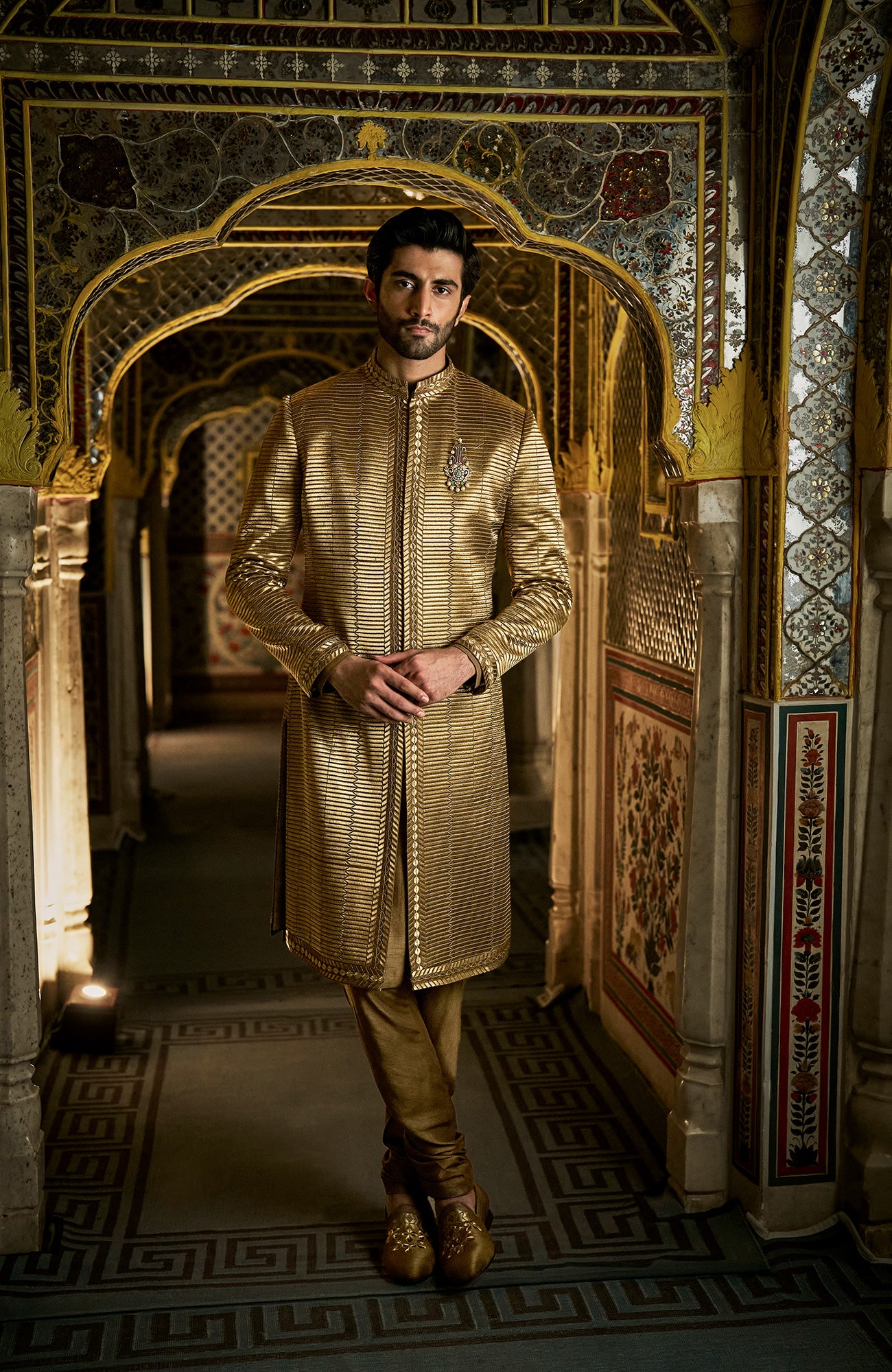 Military Green Sherwani Set