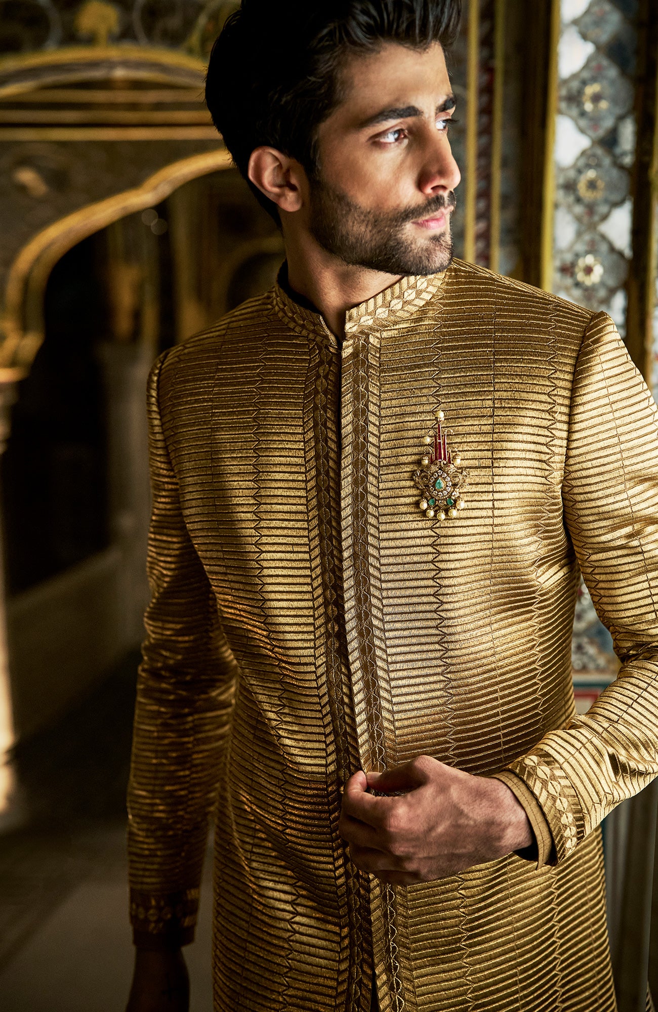 Military Green Sherwani Set