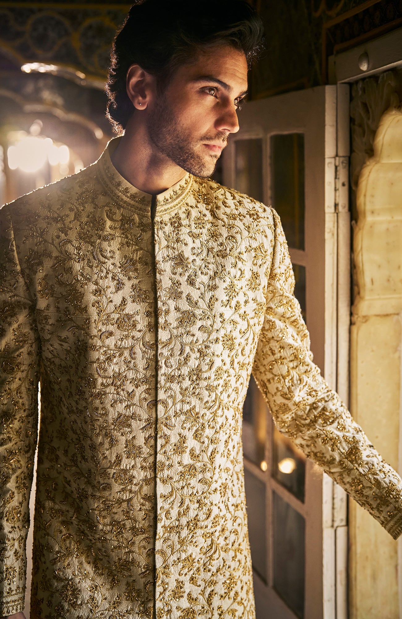 Beige Zardosi Sherwani Set