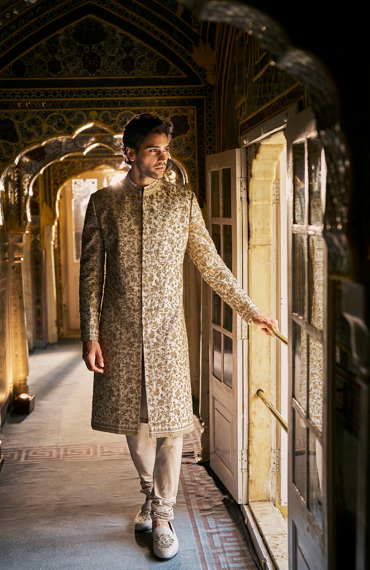 Beige Zardosi Sherwani Set