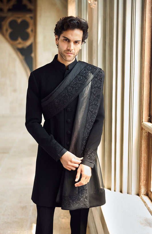 Black Thread Work Sherwani Set