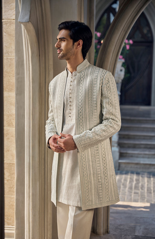 Grey Ivory Open Jacket Set