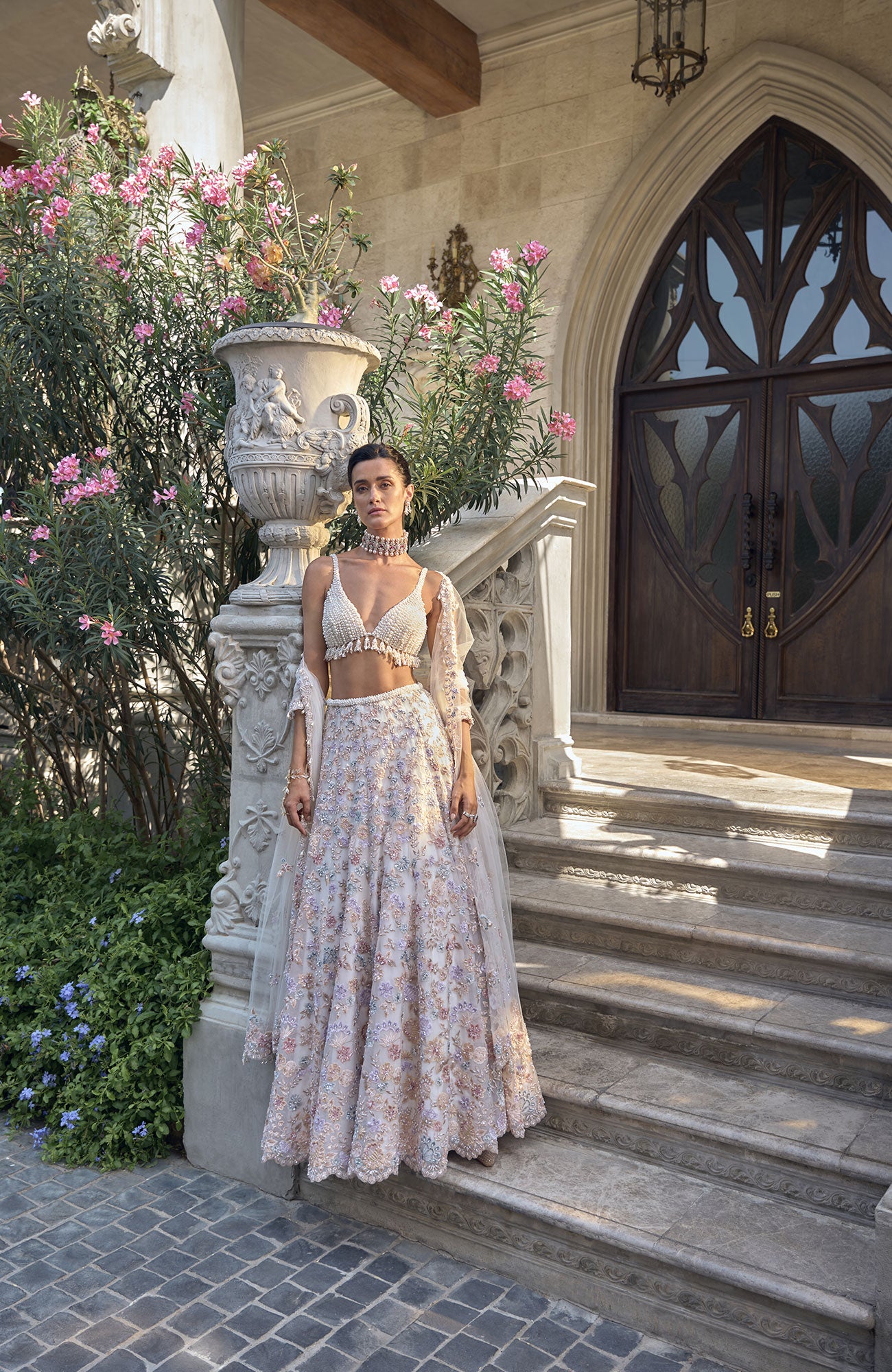 Multi-Coloured Pearl Lehenga Set