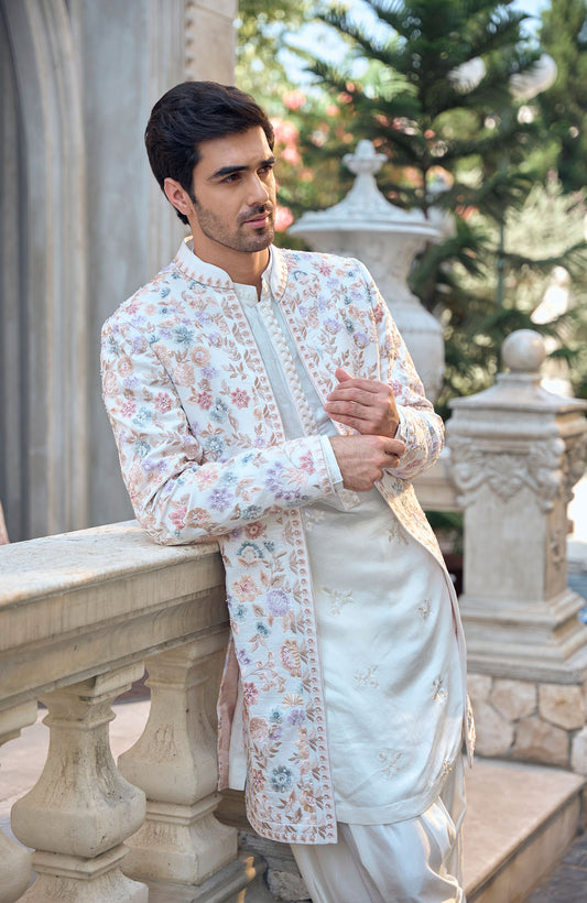 Multi-Coloured Open Sherwani Set