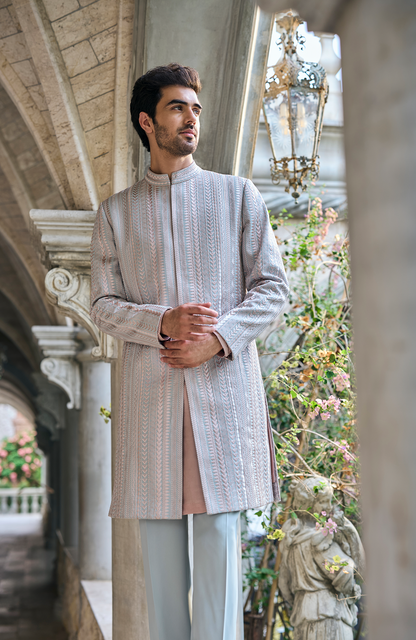 Sage Green Thread Work Sherwani Set