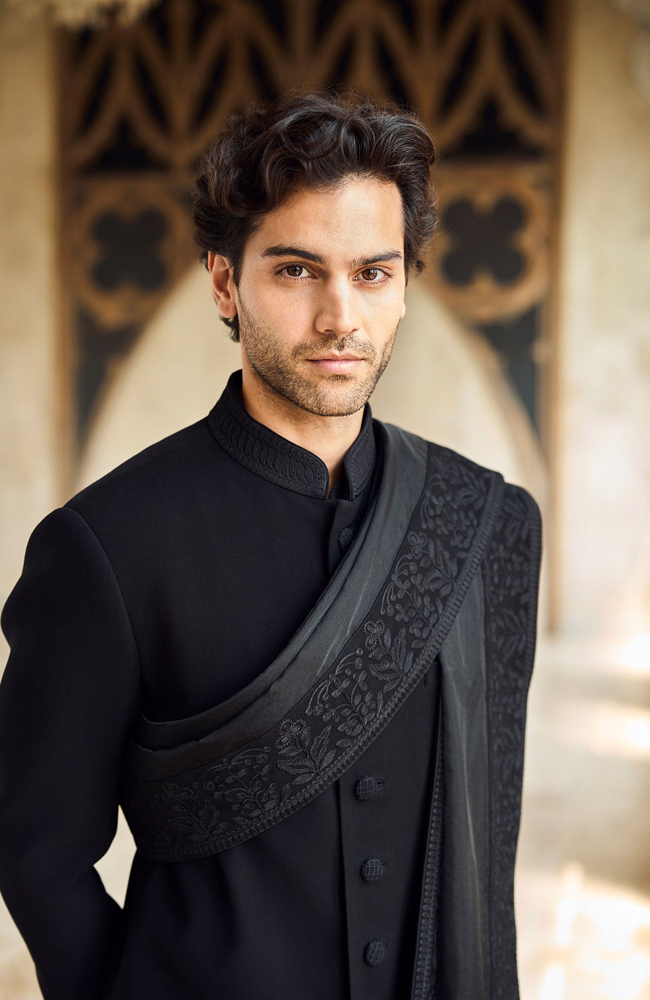 Black Thread Work Sherwani Set