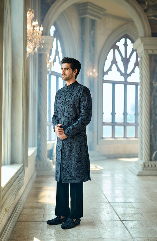 Charcoal Thread Work Sherwani Set