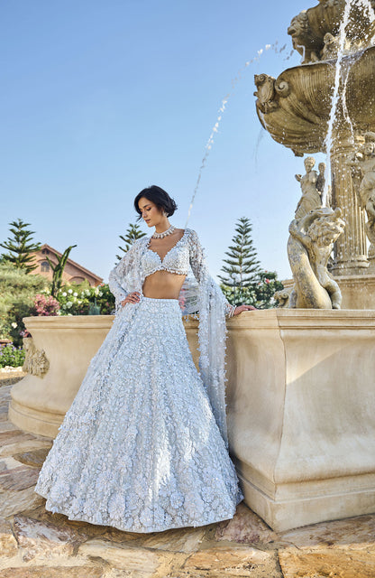Powder Blue Three-Dimensional Lehenga Set