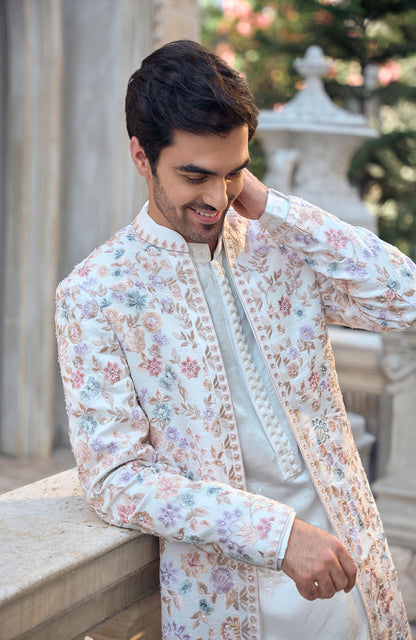 Multi-Coloured Open Sherwani Set