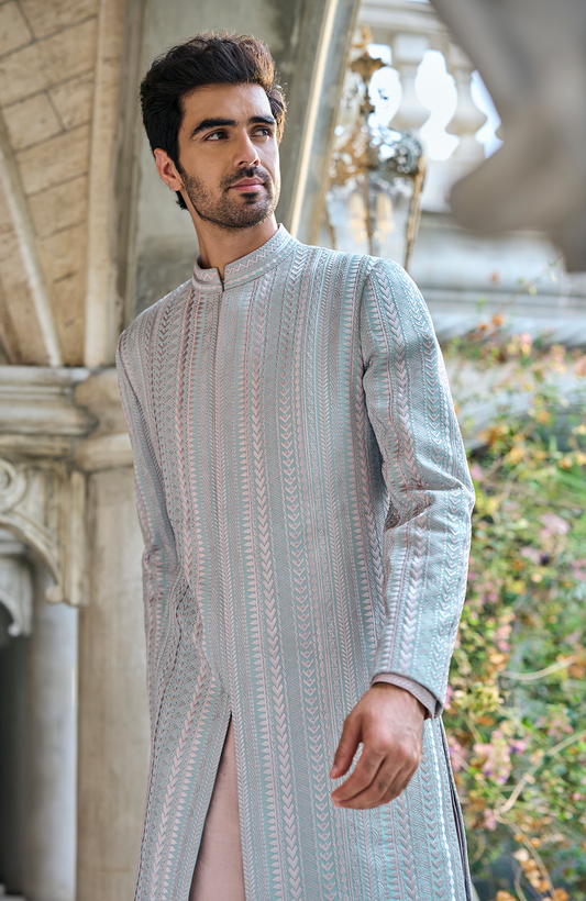 Sage Green Thread Work Sherwani Set