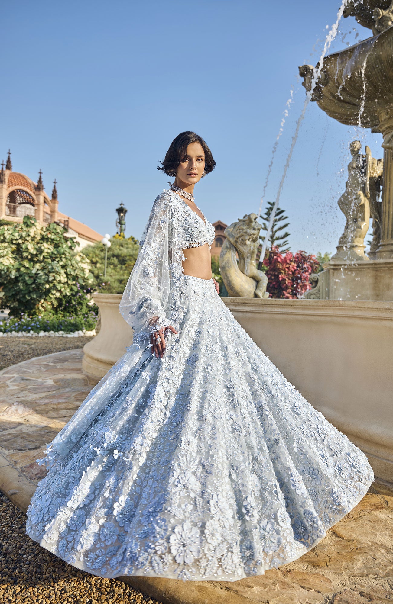 Powder Blue Three-Dimensional Lehenga Set