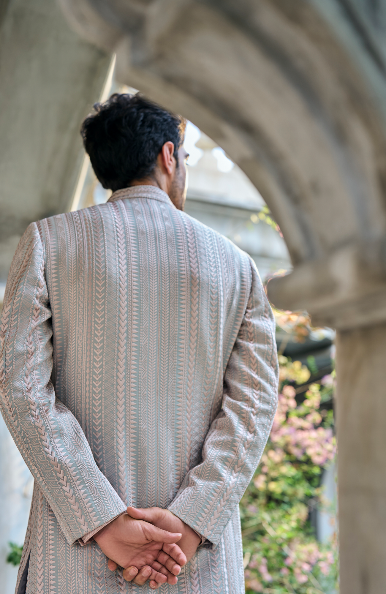 Sage Green Thread Work Sherwani Set