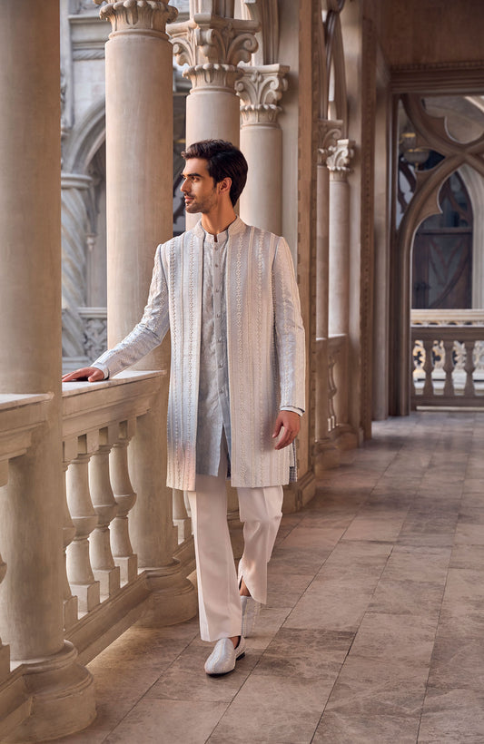 Sage Green Thread Work Sherwani Set