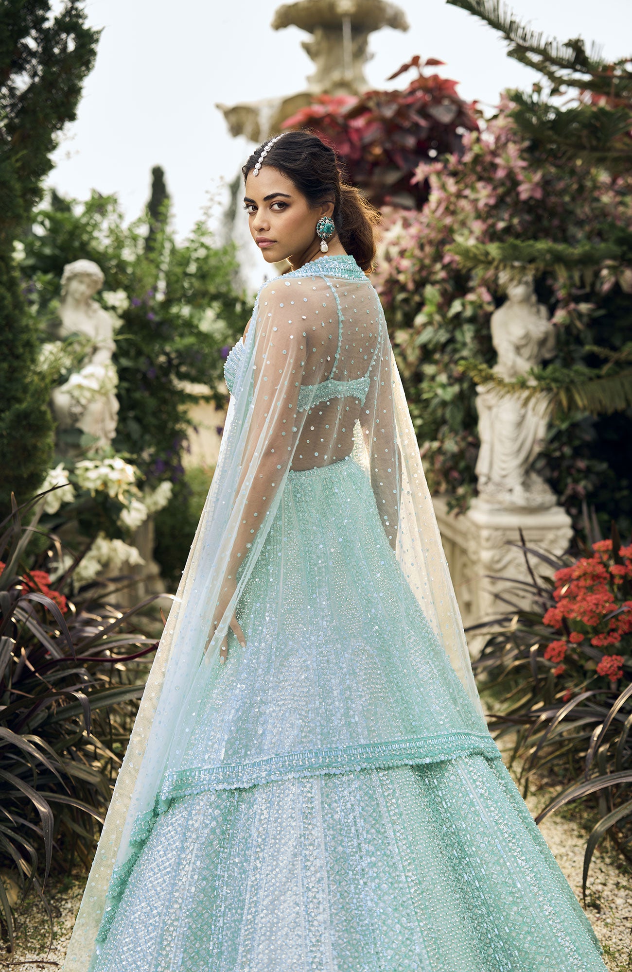 Turquoise Sequin Lehenga Set