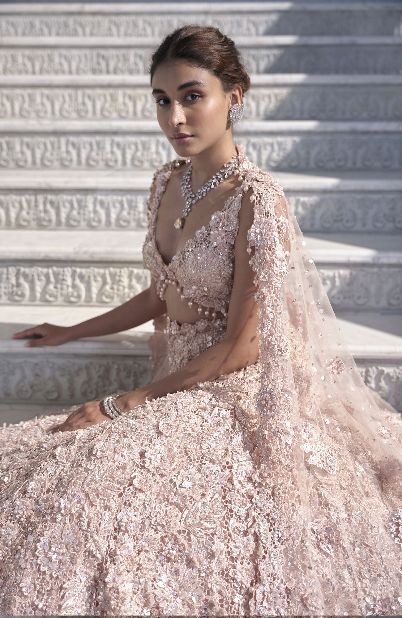Powder Peach Cut Work Lehenga Set