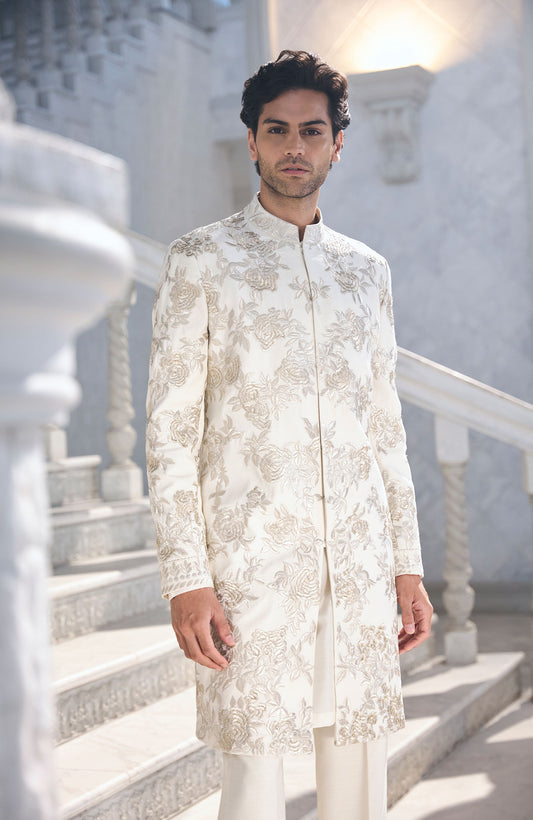 Gold Silver Sherwani Set