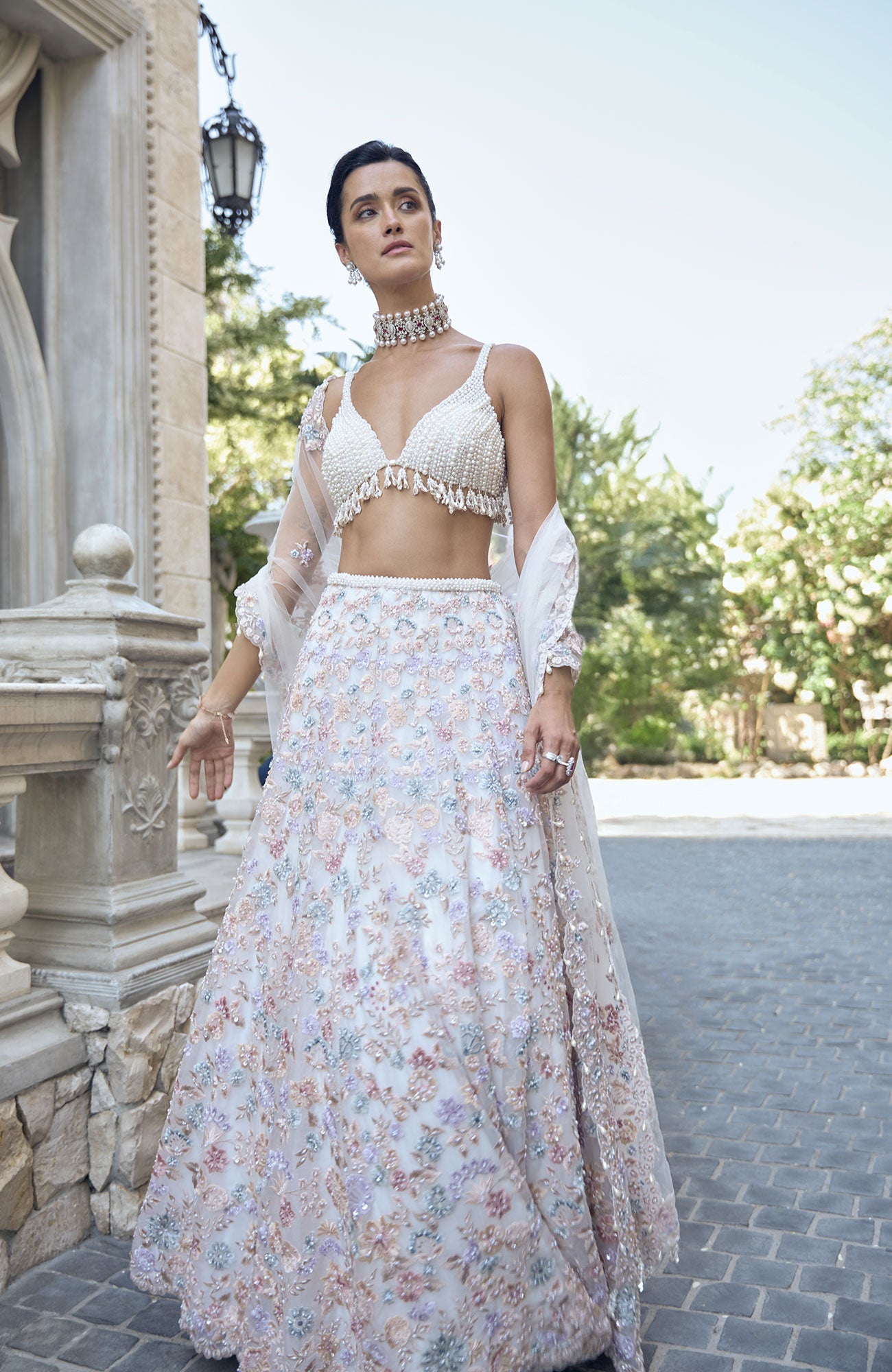 Multi-Coloured Pearl Lehenga Set