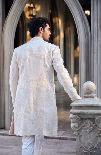 Cream Open Sherwani Set