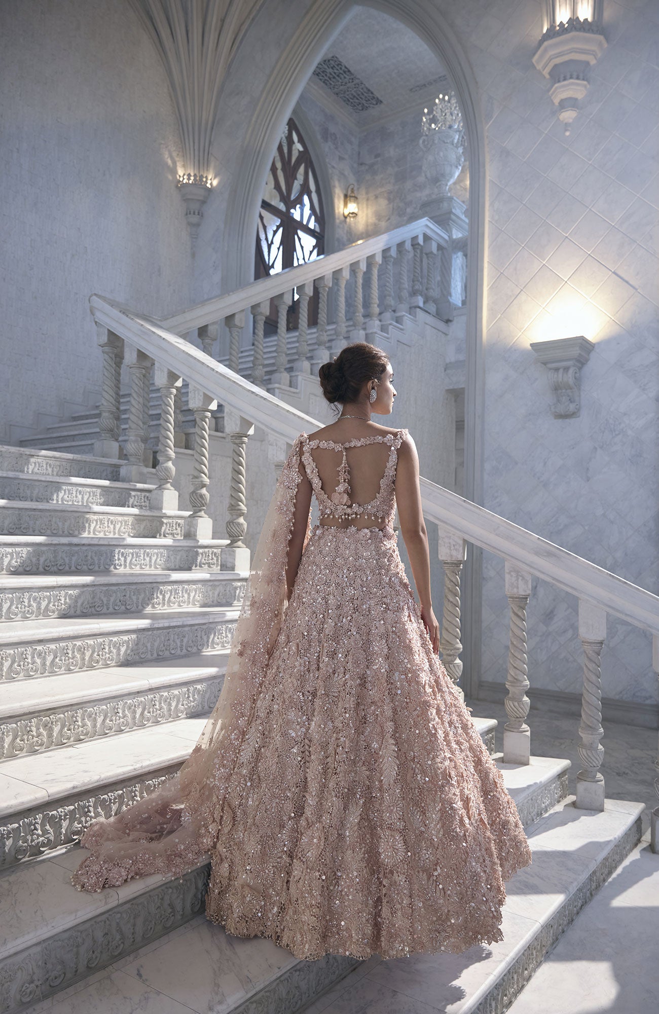 Powder Peach Cut Work Lehenga Set