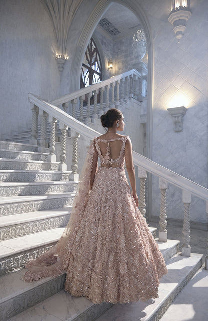 Powder Peach Cut Work Lehenga Set